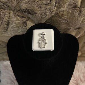 925 Sterling Silver Moissanite Hamsa Hand Pendant Necklace Charm - 0.50ctw